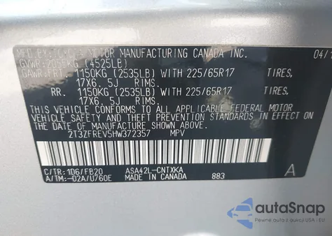 2017 Toyota Rav4 Le z USA, uszkodzony, nr VIN 2T3ZFREV5HW372357